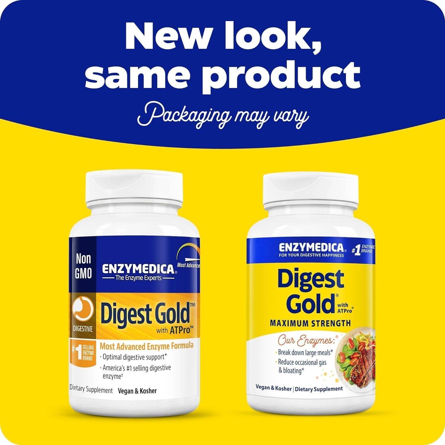 Digest Gold + Atpro, Maximum Strength Digestive Enzymes, Helps Digest Large Meals for Instant Bloating Relief, 90 Count