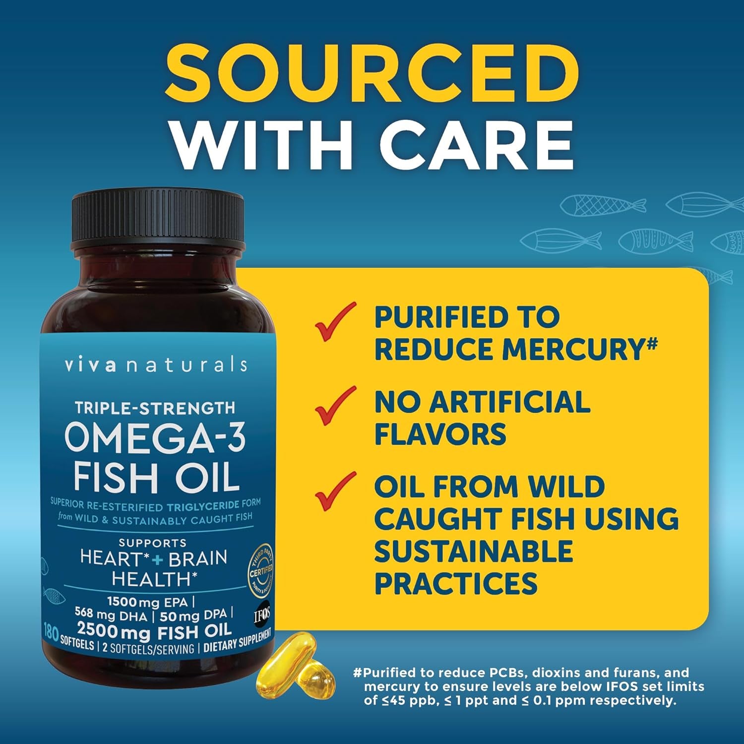 Omega 3 Fish Oil Supplement - 2500 Mg Triple Strength Fish Oil Pills with Re-Esterified Omega 3 Fatty Acids Including EPA, DHA DPA - 180 Pescatarian-Friendly Softgels