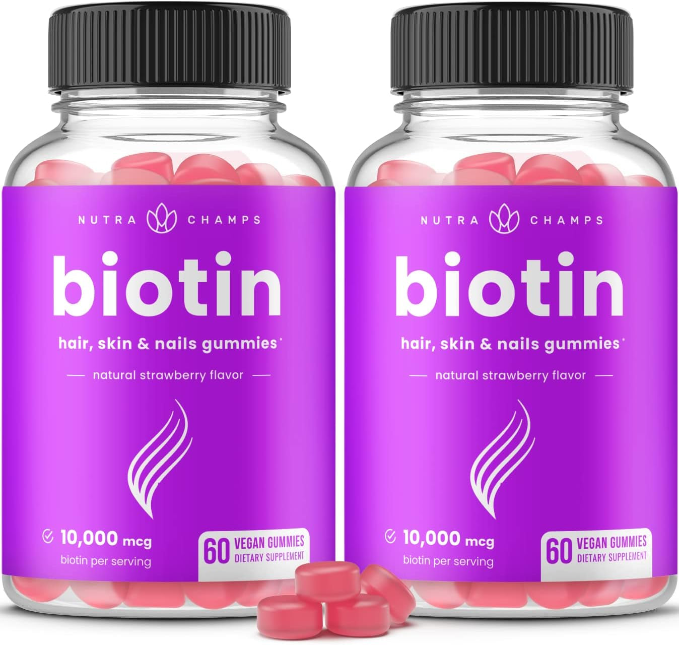 (2 Pack) Biotin Gummies 10,000Mcg [High Potency] for Healthy Hair, Skin & Nails for Adults & Kids - 5000Mcg in Each Gummy Vitamin - Vegan, Non-Gmo, Pectin-Based Hair Health Supplement