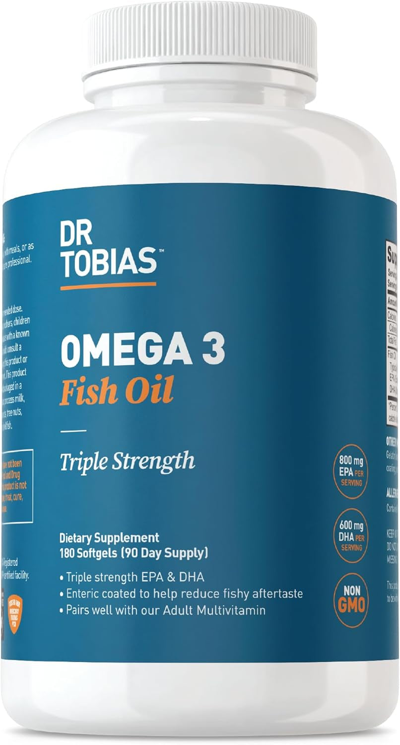 Omega 3 Fish Oil, 2000Mg Triple Strength Omega 3 Supplement with 800Mg EPA 600Mg DHA per Serving, Fish Oil Omega 3 Supplements for Heart, Brain & Immune Support, 180 Softgels, 90 Servings