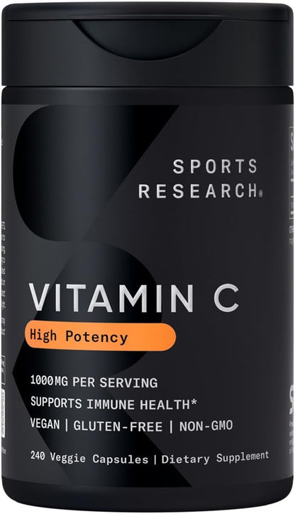 High Potency Vitamin C Supplement - Vegan Veggie Capsules for Antioxidant Activity & Immune Support - Non-Gmo Verified & Gluten Free - Ascorbic Acid Vitamin C 1000Mg, 240 Count