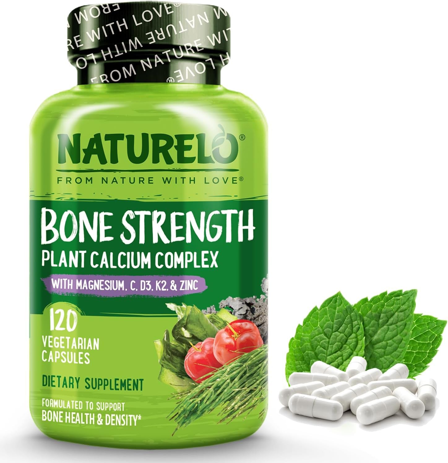 Calcium Supplement - Bone Strength with Calcium 600Mg, Vitamin D3, K2, C, Magnesium Zinc - Plant-Based, 120 Vegetarian Capsules, Non-Gmo, Soy & Gluten-Free