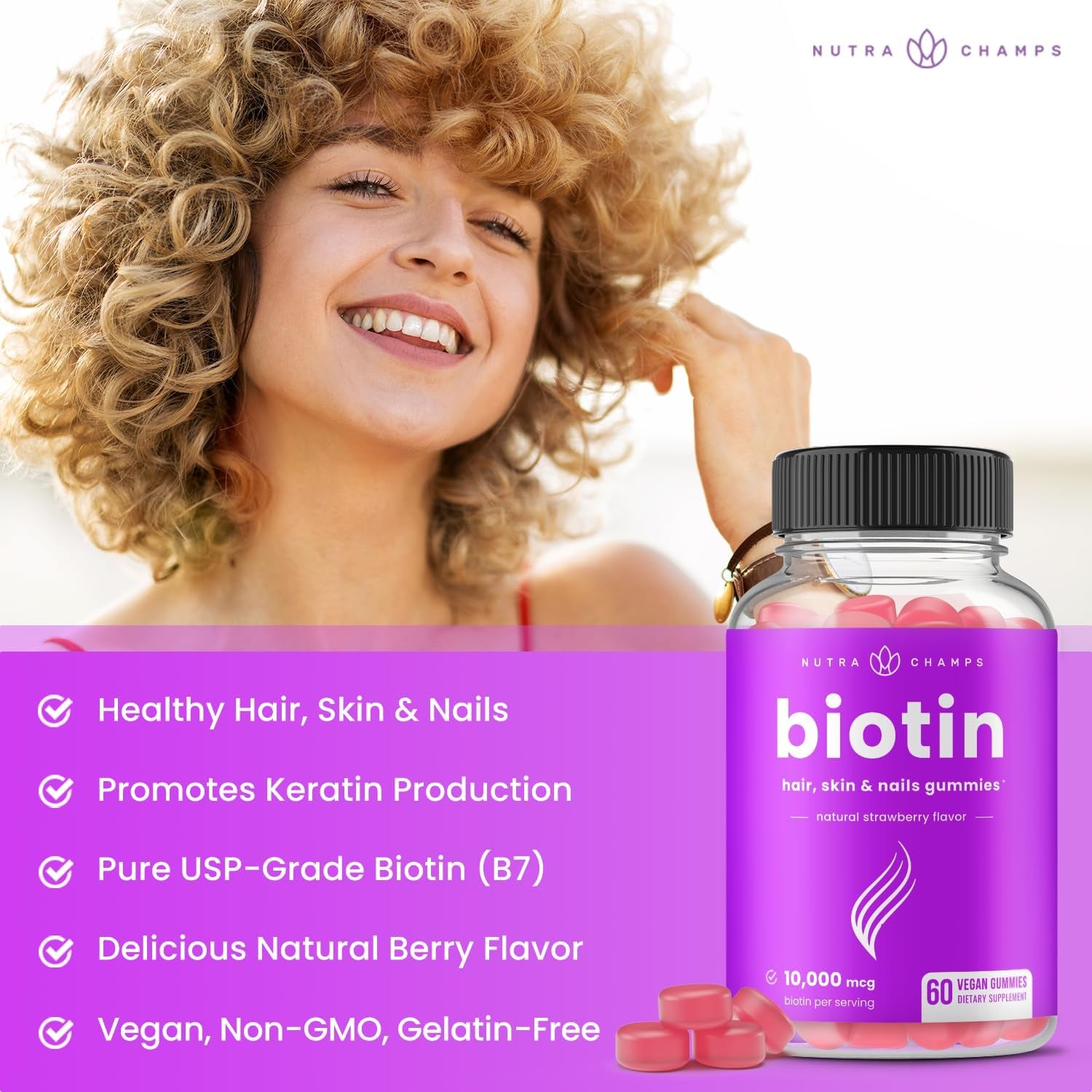 (2 Pack) Biotin Gummies 10,000Mcg [High Potency] for Healthy Hair, Skin & Nails for Adults & Kids - 5000Mcg in Each Gummy Vitamin - Vegan, Non-Gmo, Pectin-Based Hair Health Supplement