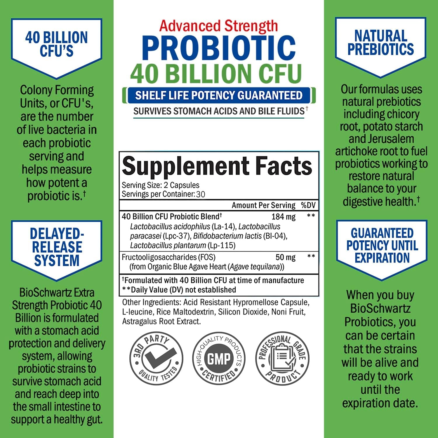 Daily Probiotic Supplement with 40 Billion CFU - Gut Health Complex with Astragalus and Lactobacillus Acidophilus Probiotic for Women and Men - Shelf Stable Pre and Probiotics for Digestive Health