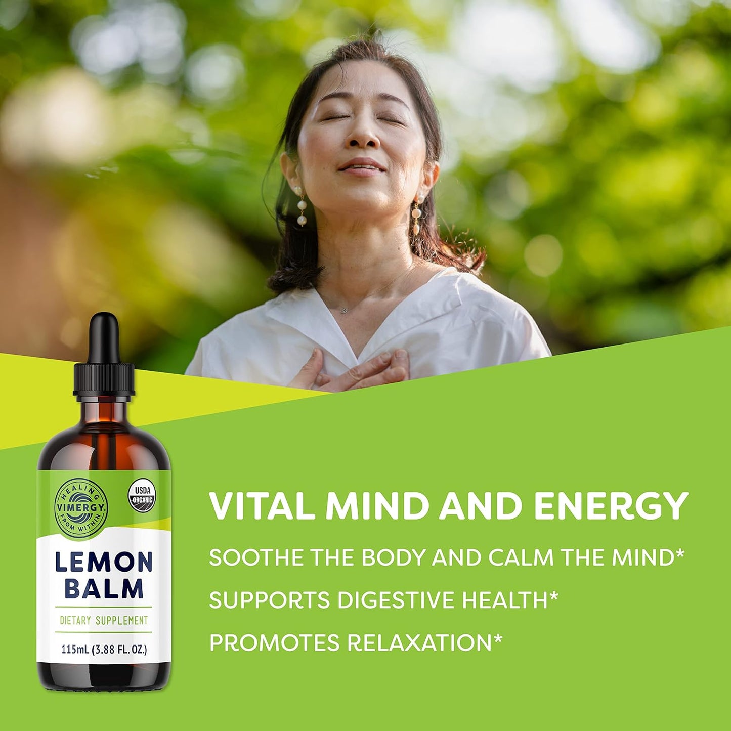 Lemon Balm – Eases Stress & Tension* – Supports Brain Performance* – USDA Certified Organic, Non-Gmo, Alcohol-Free – 115 Ml (115 Servings)