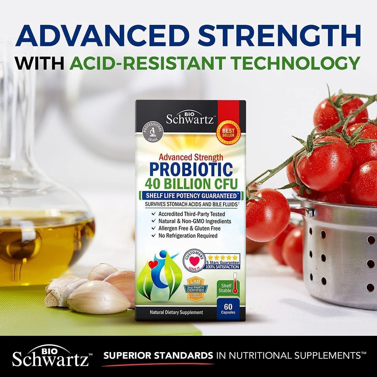 Daily Probiotic Supplement with 40 Billion CFU - Gut Health Complex with Astragalus and Lactobacillus Acidophilus Probiotic for Women and Men - Shelf Stable Pre and Probiotics for Digestive Health