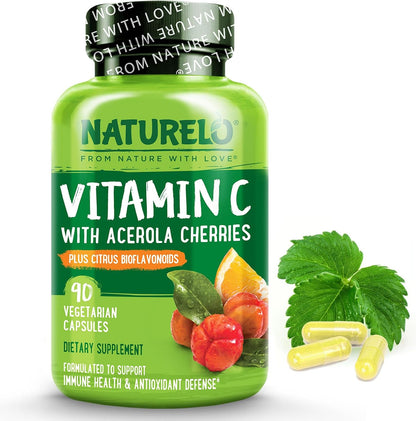 Vitamin C with Organic Acerola Cherry Extract and Citrus Bioflavonoids - Vegan Supplement - Immune Support - 500 Mg VIT C per Cap - Non-Gmo - 90 Capsules