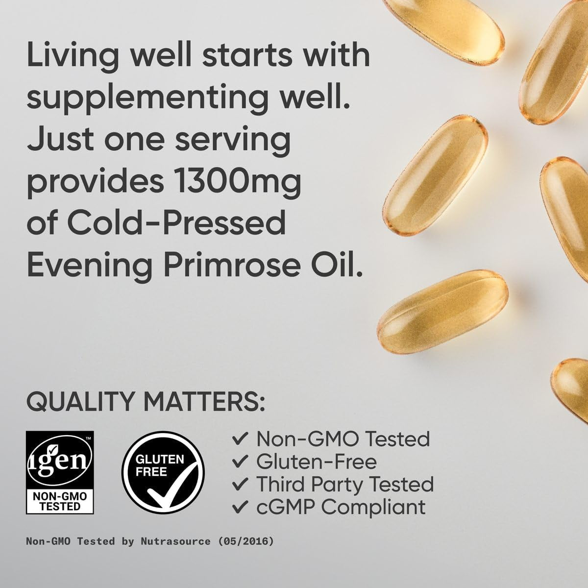 Evening Primrose Supplement from Cold Pressed Oil - Softgels for Women’S Health & Skin Health - Gluten Free & Non-Gmo GLA - High Potency 1300Mg, 120 Count