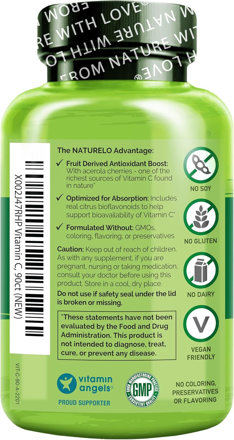 Vitamin C with Organic Acerola Cherry Extract and Citrus Bioflavonoids - Vegan Supplement - Immune Support - 500 Mg VIT C per Cap - Non-Gmo - 90 Capsules