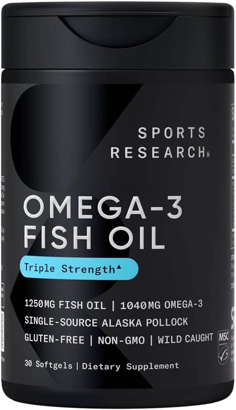 Triple Strength Omega 3 Fish Oil 1250Mg from Wild Alaska Pollock - Burpless Fish Oil Supplement with Omega3S EPA & DHA - Sustainably Sourced, Non-Gmo, Gluten Free - 30 Softgels