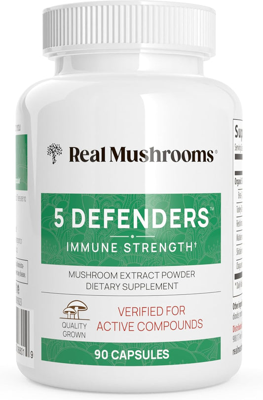 5 Defenders Capsules - Organic Mushroom Extract W/Chaga, Shiitake, Maitake, Turkey Tail, & Reishi - Mushroom Supplement for Focus, & Immune Support - Vegan, Non-Gmo, 90 Caps