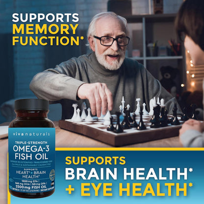 Omega 3 Fish Oil Supplement - 2500 Mg Triple Strength Fish Oil Pills with Re-Esterified Omega 3 Fatty Acids Including EPA, DHA DPA - 180 Pescatarian-Friendly Softgels