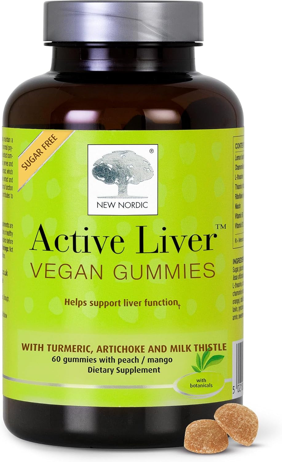 Active Liver Gummies, Milk Thistle, Artichoke & Turmeric Supplement, Natural Peach & Mango Flavor, Sugar Free & Vegan, 60 Count (Pack of 1)