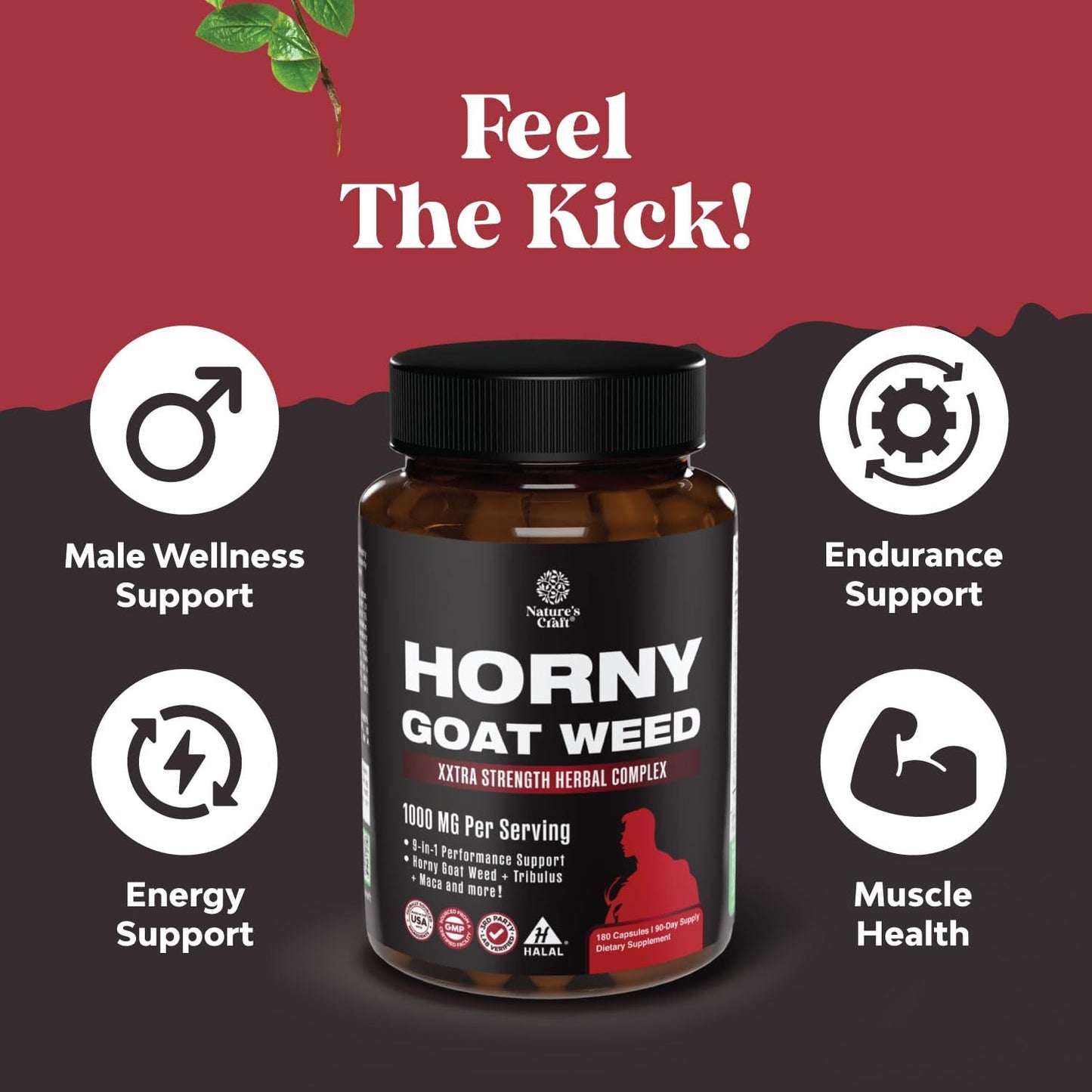 Horny Goat Weed for Male Enhancement - Extra Strength Horny Goat Weed for Men 1590Mg Complex with Tongkat Ali Saw Palmetto Extract Panax Ginseng and Black Maca Root for Stamina & Energy - 90 Servings