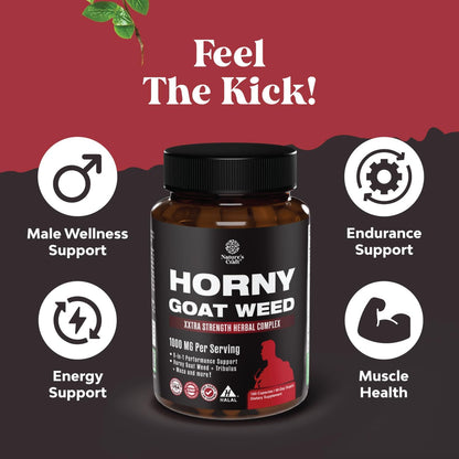 Horny Goat Weed for Male Enhancement - Extra Strength Horny Goat Weed for Men 1590Mg Complex with Tongkat Ali Saw Palmetto Extract Panax Ginseng and Black Maca Root for Stamina & Energy - 90 Servings