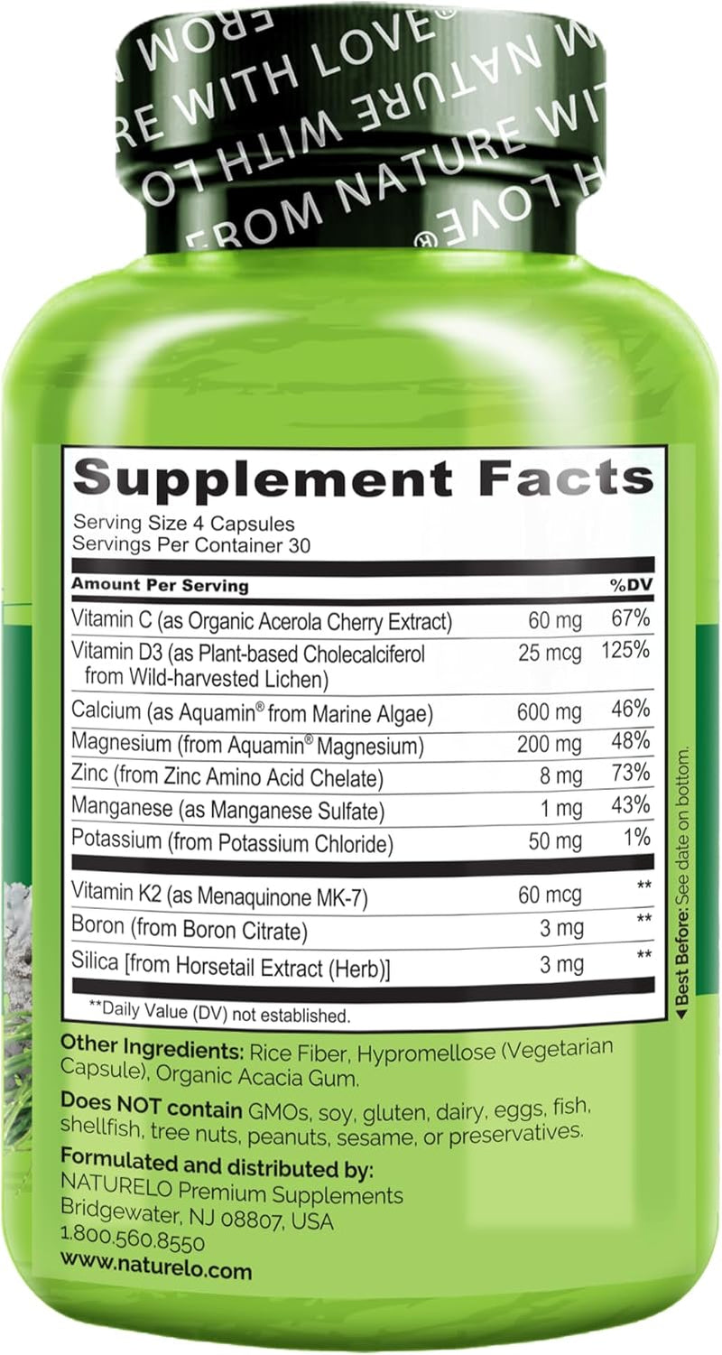 Calcium Supplement - Bone Strength with Calcium 600Mg, Vitamin D3, K2, C, Magnesium Zinc - Plant-Based, 120 Vegetarian Capsules, Non-Gmo, Soy & Gluten-Free