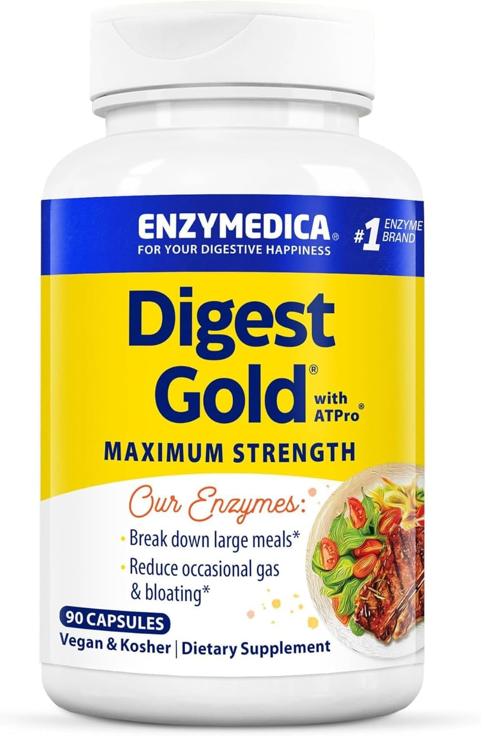 Digest Gold + Atpro, Maximum Strength Digestive Enzymes, Helps Digest Large Meals for Instant Bloating Relief, 90 Count