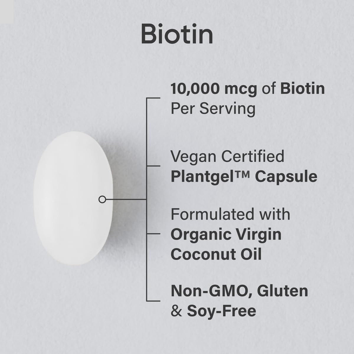 Vegan Biotin 10,000Mcg with Coconut Oil - Max Strength Biotin Vitamin B7 for Skin and Keratin Support - Non-Gmo & Gluten Free, 120 Softgels (4 Month Supply)