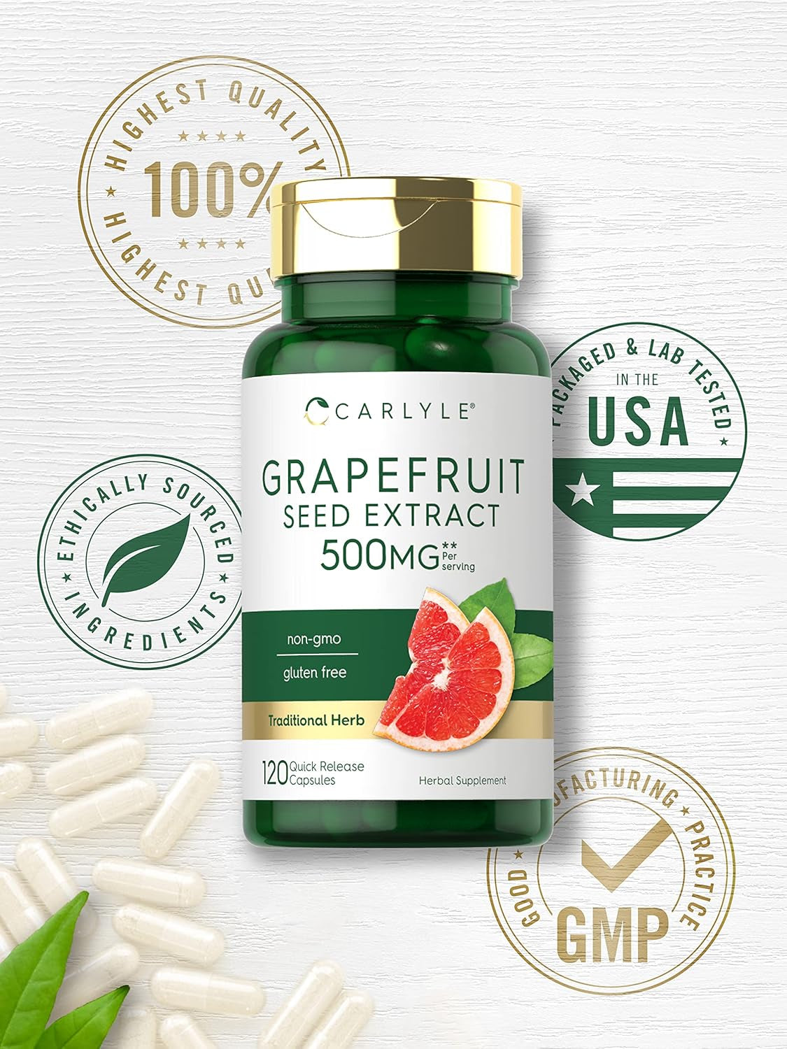 Grapefruit Seed Extract | 500 Mg 120 Capsules | Maximum Strength | Non-Gmo, Gluten Free