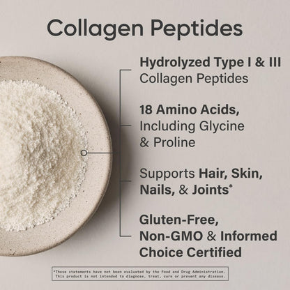 Collagen Peptides - Hydrolyzed Type 1 & 3 Collagen Powder Protein Supplement for Healthy Skin, Nails, & Joints - Easy Mixing Vital Nutrients & Proteins, Collagen for Women & Men