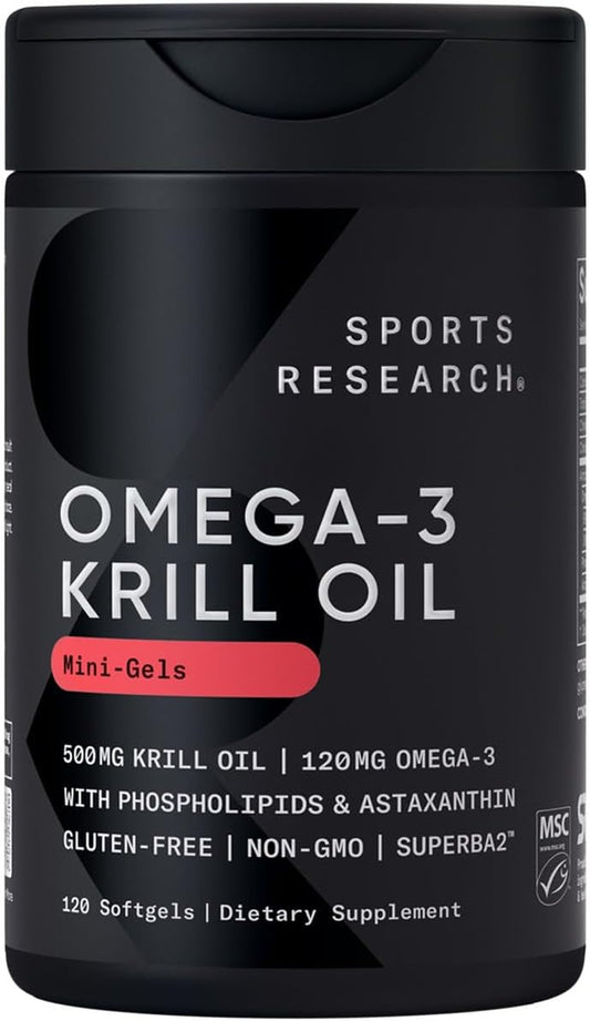 Antarctic Krill Oil Omega 3 Mini-Softgels 500Mg with Phospholipids, Choline & Astaxanthin - Sustainably Sourced, Non-Gmo Verified & Gluten Free - 120 Softgel Capsules