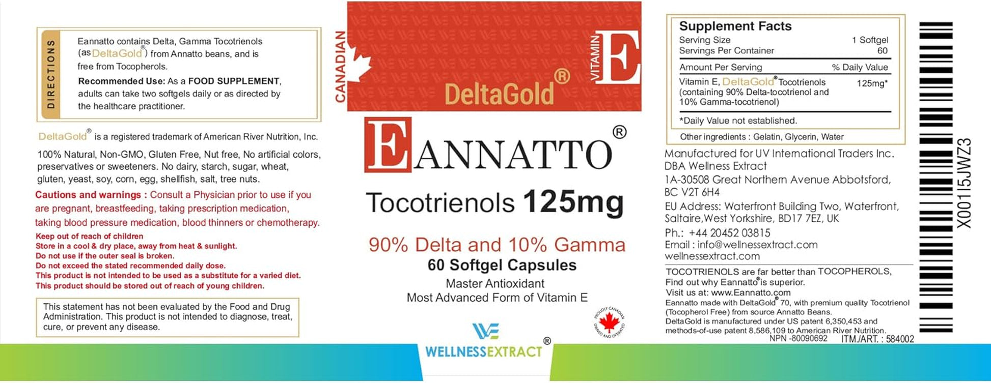 Eannatto Tocotrienols Vitamin E Supplements Tocopherol Free, Supports Immune Health, Non-Gmo, Gluten Free & Antioxidant (125MG 60 Softgels)