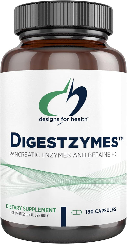 Digestzymes - Digestive Enzymes + Betaine Hydrochloride for Gas & Bloating Relief - Pepsin, Ox Bile, Lactase Enzyme & Lipase Enzymes for Digestion (180 Capsules)