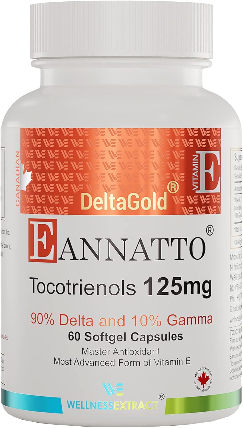 Eannatto Tocotrienols Vitamin E Supplements Tocopherol Free, Supports Immune Health, Non-Gmo, Gluten Free & Antioxidant (125MG 60 Softgels)