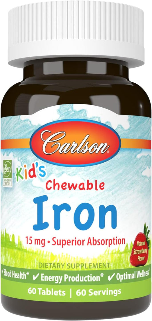 - Kid'S Chewable Iron, 15 Mg, Superior Absorption, Blood Health, Energy Production & Optimal Wellness, Natural Strawberry Flavor, 60 Tablets