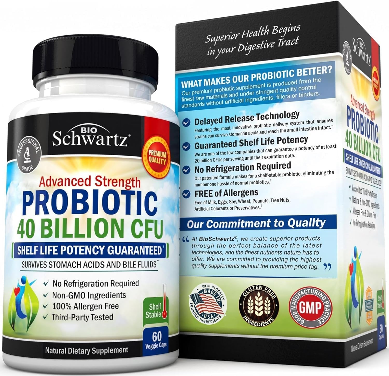 Daily Probiotic Supplement with 40 Billion CFU - Gut Health Complex with Astragalus and Lactobacillus Acidophilus Probiotic for Women and Men - Shelf Stable Pre and Probiotics for Digestive Health