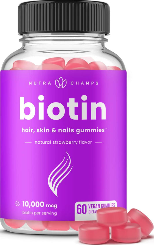 Biotin Gummies 10000Mcg [High Potency] for Healthy Hair, Skin & Nails Vitamins for Women, Men & Kids - 5000Mcg in Each Hair Vitamins Gummy - Vegan, Non-Gmo, Hair Health Supplement