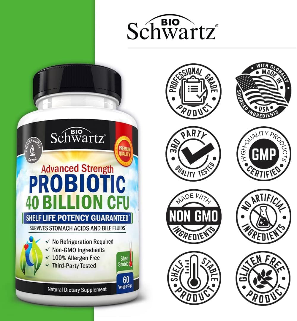 Daily Probiotic Supplement with 40 Billion CFU - Gut Health Complex with Astragalus and Lactobacillus Acidophilus Probiotic for Women and Men - Shelf Stable Pre and Probiotics for Digestive Health