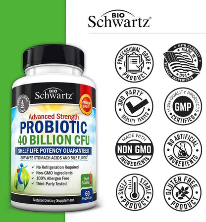 Daily Probiotic Supplement with 40 Billion CFU - Gut Health Complex with Astragalus and Lactobacillus Acidophilus Probiotic for Women and Men - Shelf Stable Pre and Probiotics for Digestive Health