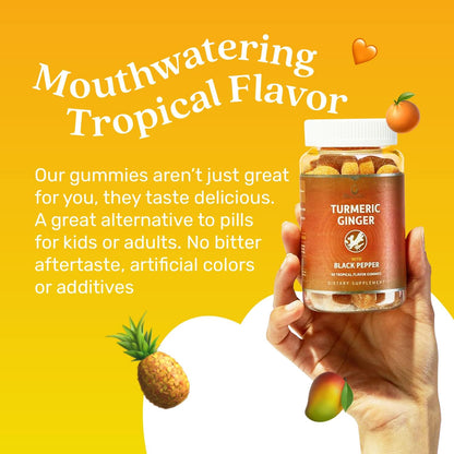 Turmeric Curcumin with Black Pepper & Ginger - 500 Mg of Turmeric and Ginger Supplement for Immune Support, Healthy Skin, and Mobility - Tropical Flavor | 60 Count