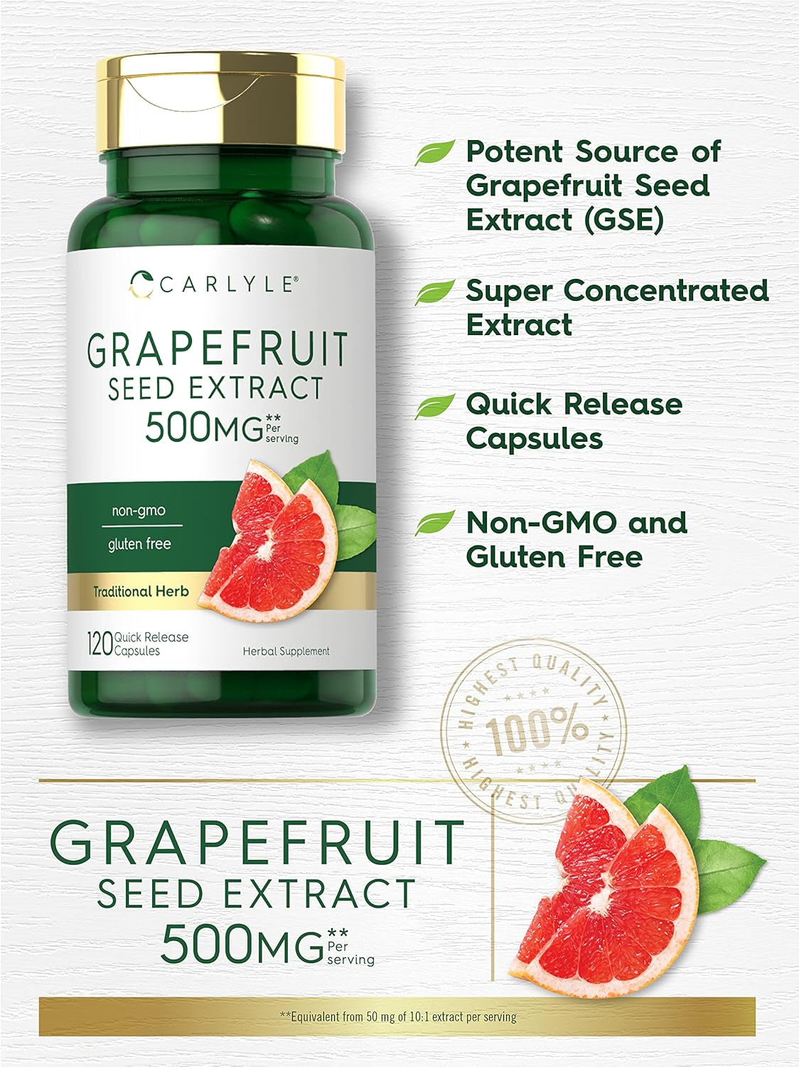 Grapefruit Seed Extract | 500 Mg 120 Capsules | Maximum Strength | Non-Gmo, Gluten Free