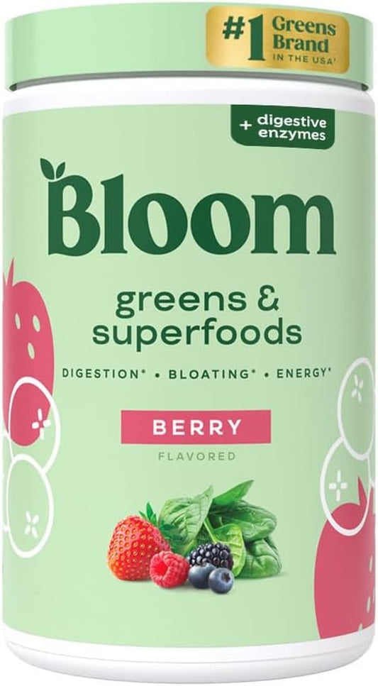 Superfood Greens Powder, Digestive Enzymes with Probiotics and Prebiotics, Gut Health, Bloating Relief for Women, Chlorella, Green Juice Mix with Beet Root Powder, 25 SVG, Berry