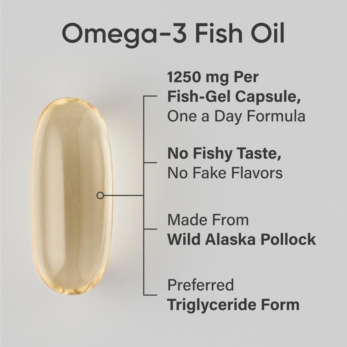 Triple Strength Omega 3 Fish Oil 1250Mg from Wild Alaska Pollock - Burpless Fish Oil Supplement with Omega3S EPA & DHA - Sustainably Sourced, Non-Gmo, Gluten Free - 30 Softgels