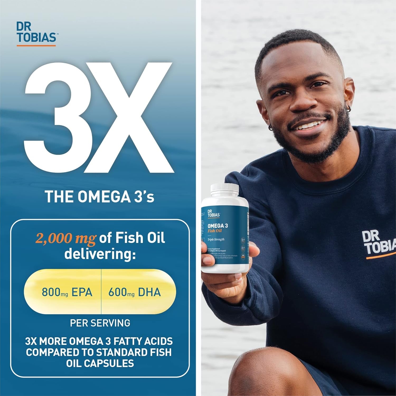 Omega 3 Fish Oil, 2000Mg Triple Strength Omega 3 Supplement with 800Mg EPA 600Mg DHA per Serving, Fish Oil Omega 3 Supplements for Heart, Brain & Immune Support, 180 Softgels, 90 Servings