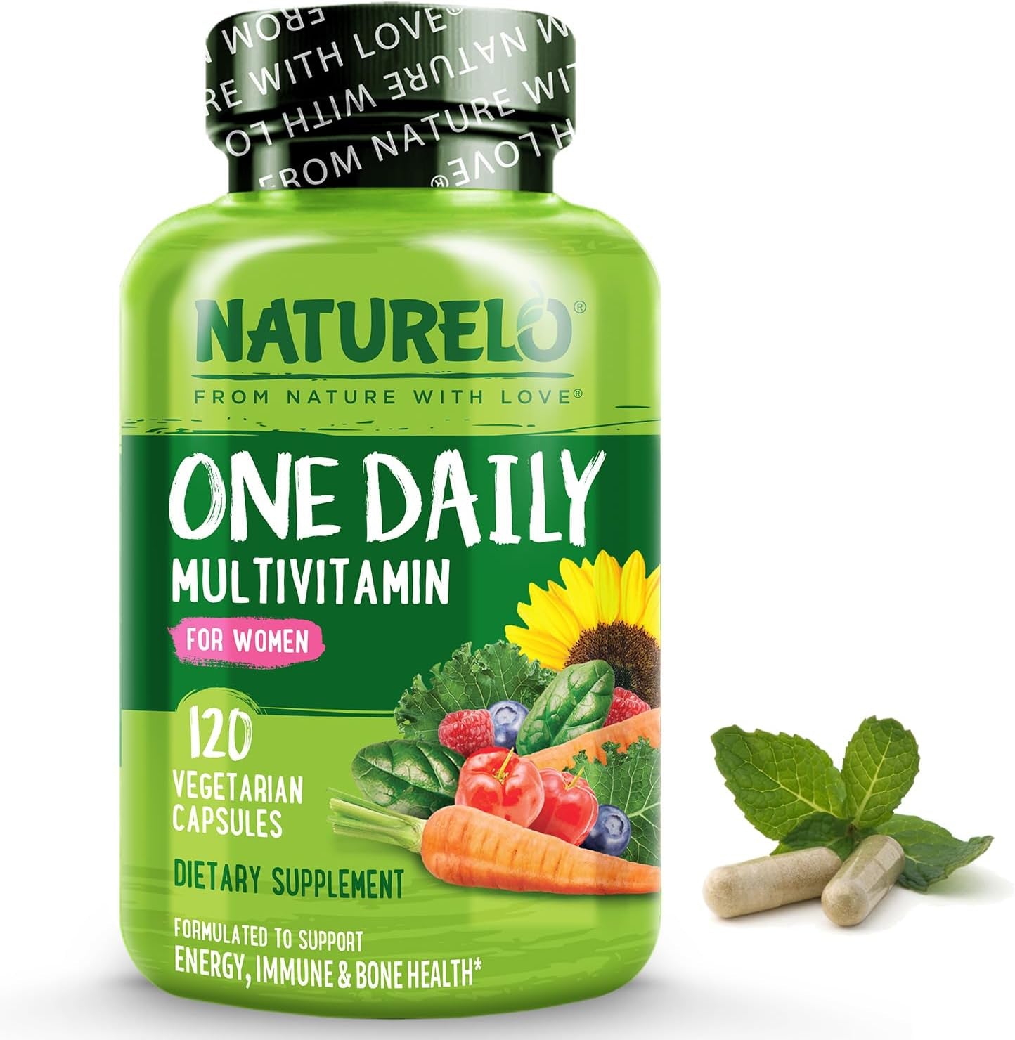 One Daily Multivitamin for Women - Energy Support - Whole Food Supplement to Nourish Hair, Skin, Nails - Non-Gmo - No Soy - Gluten Free - 120 Capsules - 4 Month Supply