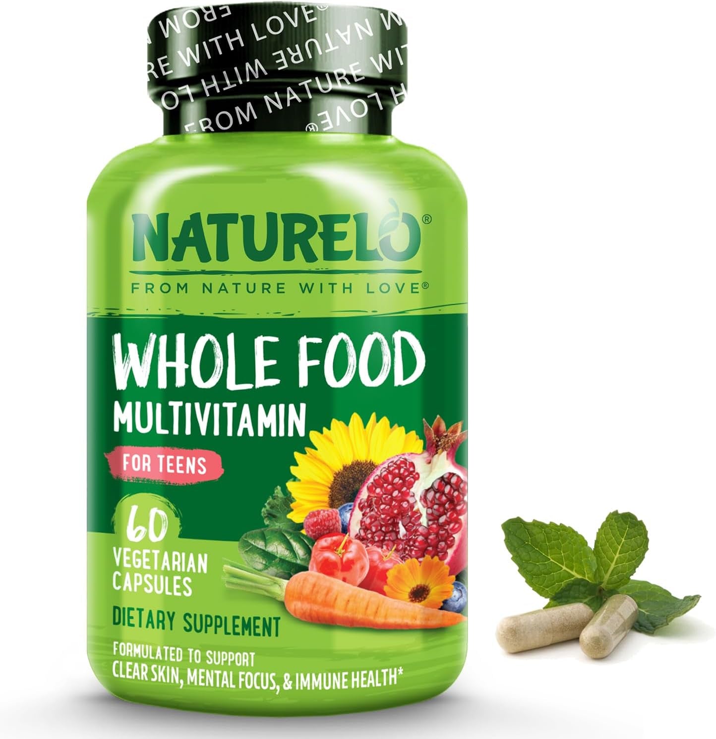 Whole Food Multivitamin for Teens - Vitamins and Minerals for Teenage Boys and Girls - Supplement for Active Kids - with Organic Whole Foods - Non-Gmo - Vegan & Vegetarian - 60 Capsules