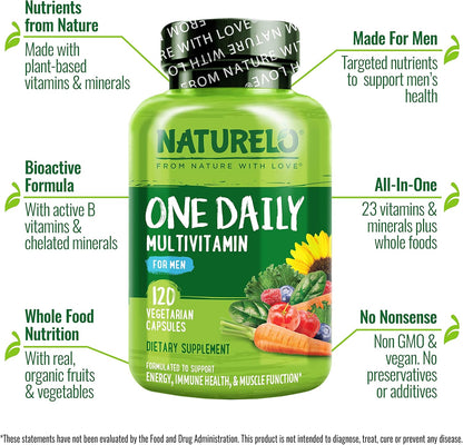 Mens Multivitamins - One Daily Multivitamin for Men with Vitamins, Minerals & Organic Whole Foods, Boost Energy & Health, Non-Gmo, 120 Vegetarian Capsules